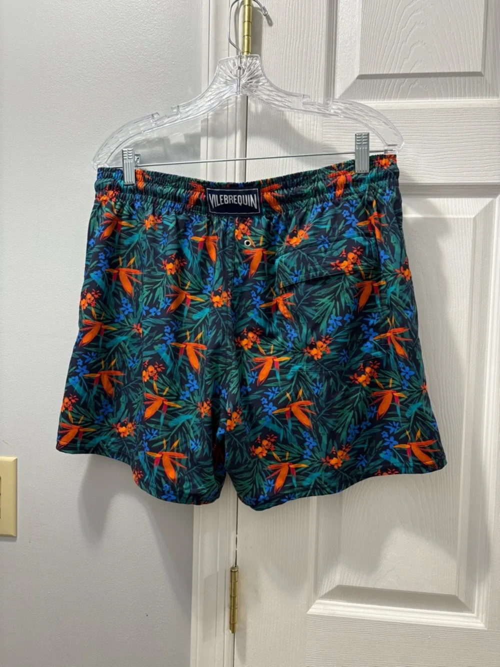 Vilebrequin Moorise Bleu Marine Tropical Print Swim Shorts Men Size XL Like New